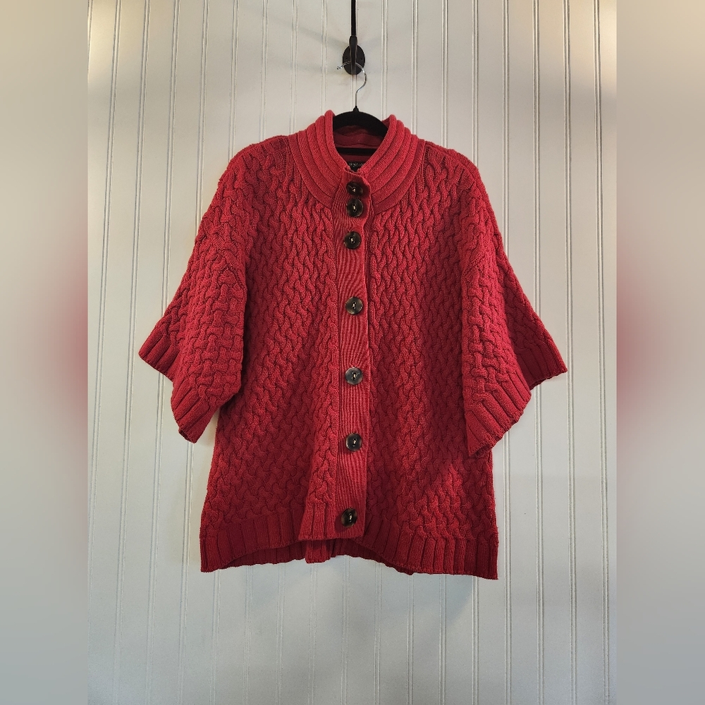 Style Co Women's Red Cable‎ Knit Mock Neck Cardigan Sweater Size XL Vibrant Cozy